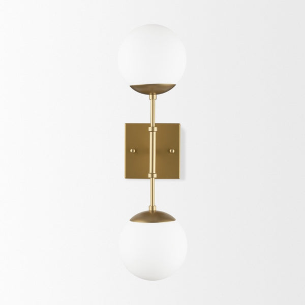 Mercana Edie Contemporary Two-Light Wall Sconce with Frosted Glass Globes for Stylish Ambient Lighting Gold Metal 70437