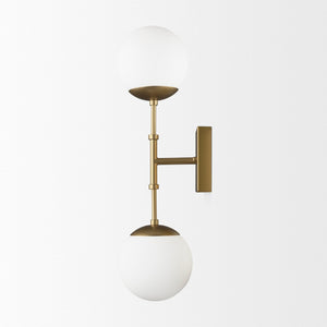 Mercana Edie Contemporary Two-Light Wall Sconce with Frosted Glass Globes for Stylish Ambient Lighting Gold Metal 70437