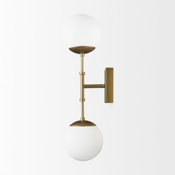 Mercana Edie Contemporary Two-Light Wall Sconce with Frosted Glass Globes for Stylish Ambient Lighting Gold Metal 70437