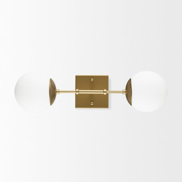 Mercana Edie Contemporary Two-Light Wall Sconce with Frosted Glass Globes for Stylish Ambient Lighting Gold Metal 70437