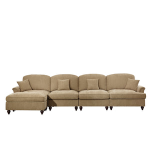 English Elm Classic Modular Chenille Sectional Couch - L-Shaped, Flared Arms, Removable Skirts & Movable Ottoman W3041S00250