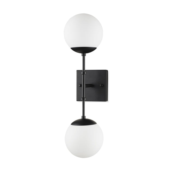Mercana Edie Contemporary Two-Light Wall Sconce with Frosted Glass Globes for Stylish Ambient Lighting Matte Black 70455