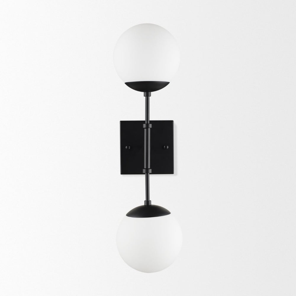 Mercana Edie Contemporary Two-Light Wall Sconce with Frosted Glass Globes for Stylish Ambient Lighting Matte Black 70455