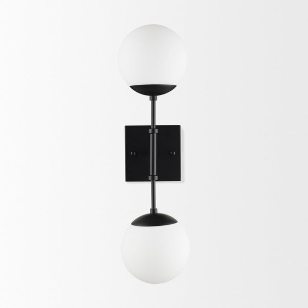 Mercana Edie Contemporary Two-Light Wall Sconce with Frosted Glass Globes for Stylish Ambient Lighting Matte Black 70455