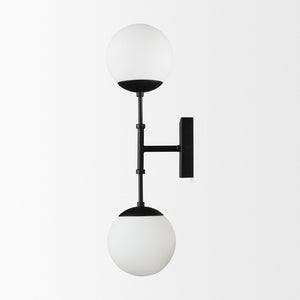 Mercana Edie Contemporary Two-Light Wall Sconce with Frosted Glass Globes for Stylish Ambient Lighting Matte Black 70455