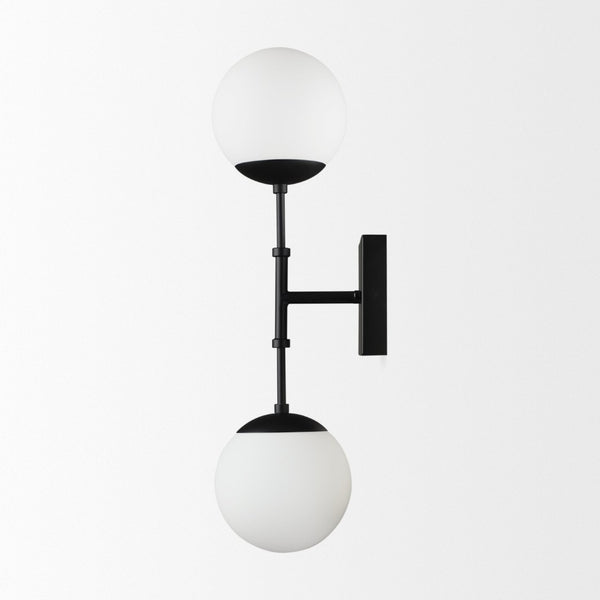 Mercana Edie Contemporary Two-Light Wall Sconce with Frosted Glass Globes for Stylish Ambient Lighting Matte Black 70455