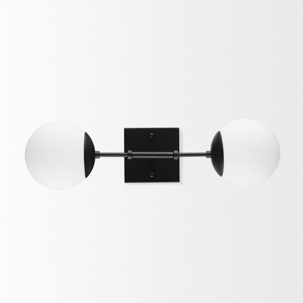 Mercana Edie Contemporary Two-Light Wall Sconce with Frosted Glass Globes for Stylish Ambient Lighting Matte Black 70455