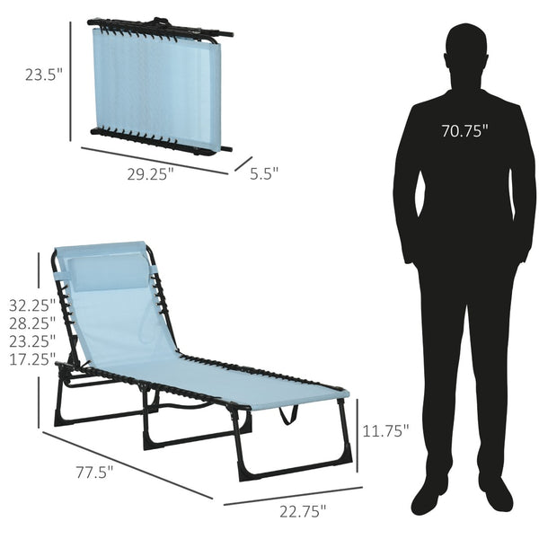 English Elm Outsunny Folding Chaise Lounge Chair – Lightweight, 4-Position Recline, Breathable Mesh, Baby Blue Comfort W2225P200923-GIGA