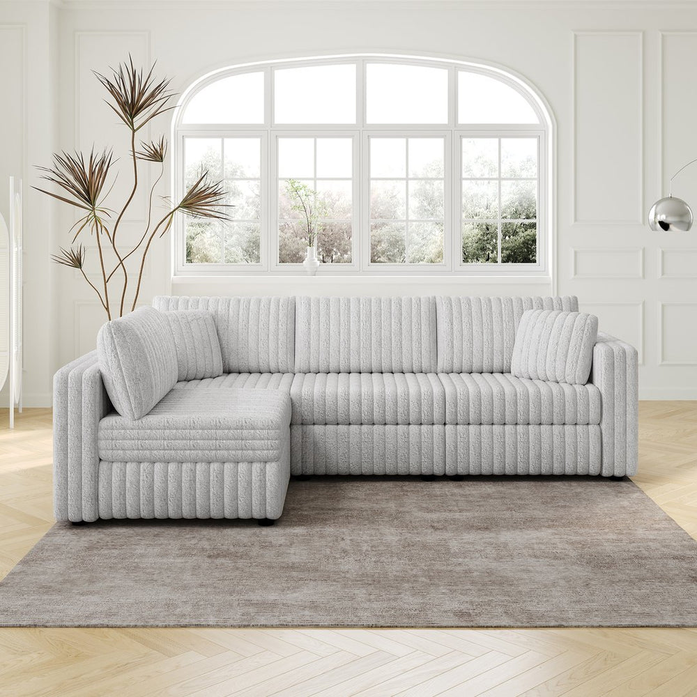 English Elm 106.3" Light Gray Modular L-Shaped Sofa - Stylish Comfort For 4, Hidden Storage & Plush Pillows! W1767S00011