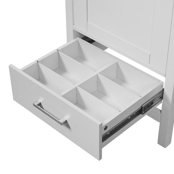 English Elm 20-Inch Compact Bathroom Vanity with Ceramic Sink, Soft-Close Storage, Divider Drawer & Easy Plumbing Access White N729P334847K