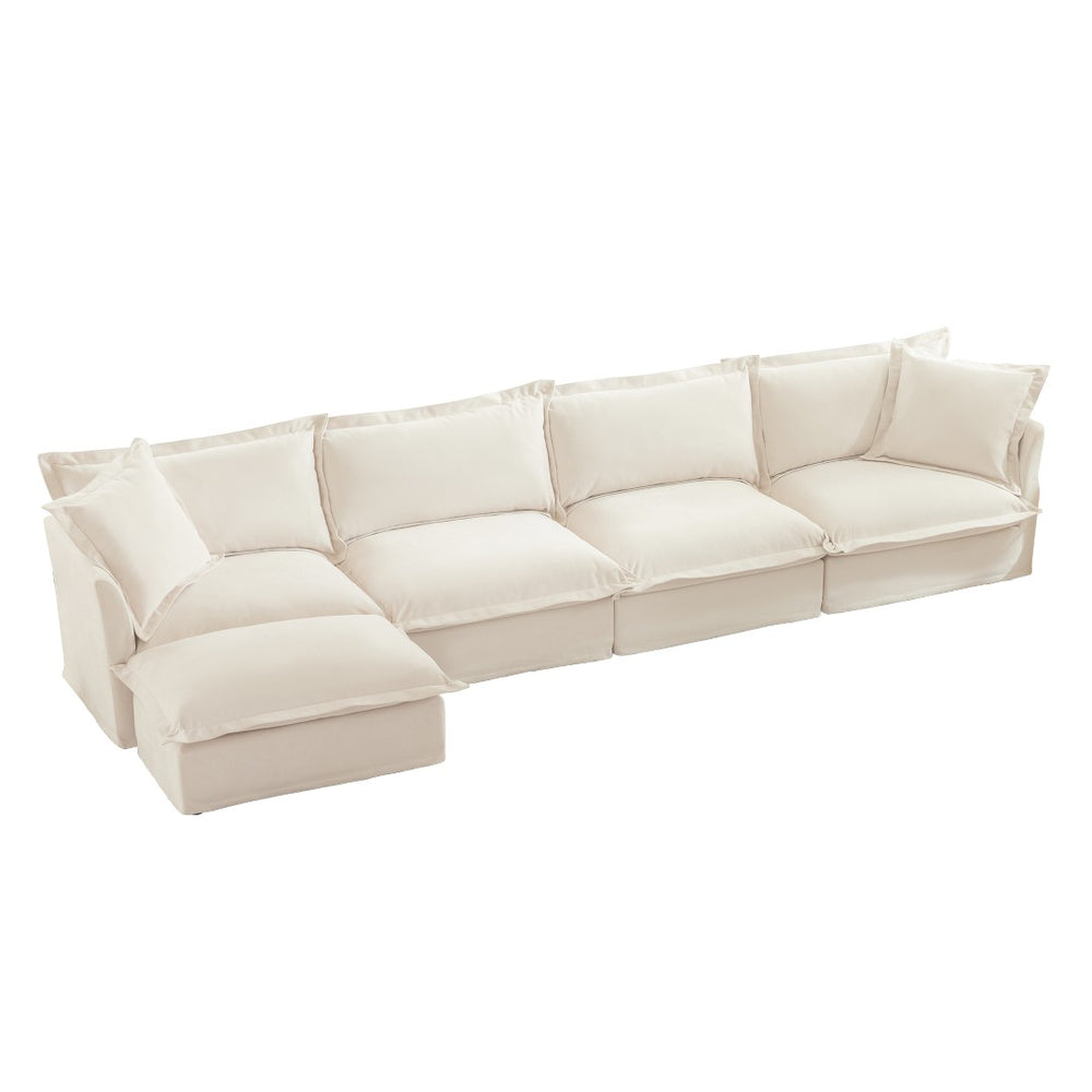 English Elm Slipcovered L-Shape Sectional Sofa Couch - Comfy Chenille 4-Seater With Removable Covers & Pillows W3041S00009-GIGA