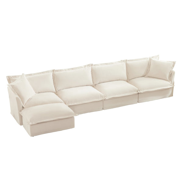 English Elm Slipcovered L-Shape Sectional Sofa Couch - Comfy Chenille 4-Seater With Removable Covers & Pillows W3041S00009-GIGA