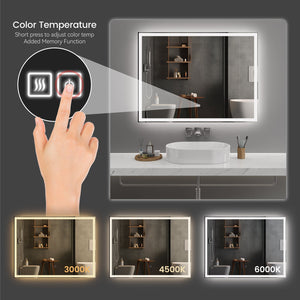 English Elm 48"x36" Modern LED Smart Mirror Bathroom Wall Mirror – Front & Back Glow, 3-Color Touch, Anti-Fog, Memory Mode T3177P284026