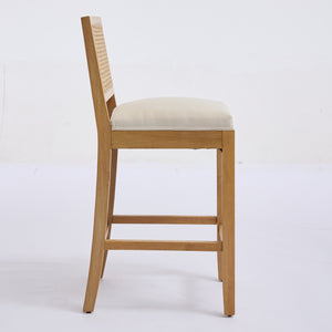 English Elm Full Solid Wood Rattan-Back Bar Stools Set Of 2 - Stylish Beige Cushions For Rustic Kitchen & Café W1143P384367