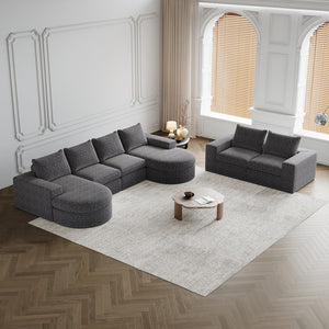 English Elm Chenille Curved Sectional Sofa with Chaise and Neck Pillows, Slow-Rebound Comfort, Sturdy Iron Support Grey W834S00481