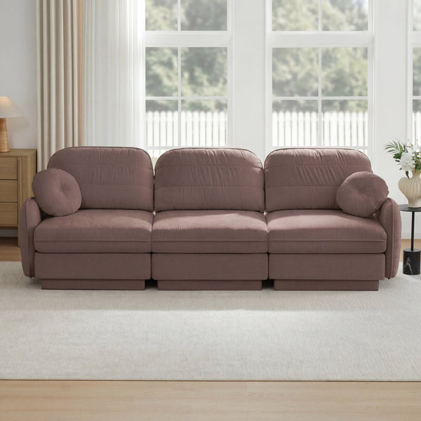 English Elm 105"chenille Cloud Sofa Quilted Plush Three Seater with Deep Cushions for Living Room Rose Dust W714S01777