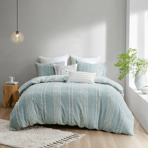 English Elm King/Cal Kara Cotton Jacquard Duvet Cover Set - Eco OEKO-TEX, Aqua Diamond Reverse, Button Closure, 3pc B03596483