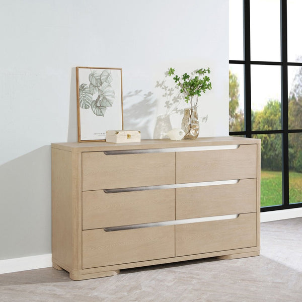 English Elm Mirador Six Drawer Elm Veneer Dresser with Brushed Nickel Pulls for Modern Bedrooms B062P447745