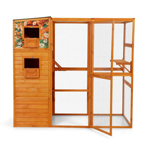 English Elm 70" Outdoor Cat Catio Spruce Wood Weatherproof Enclosure with 4 Tiers and Mesh Run W2181P356201