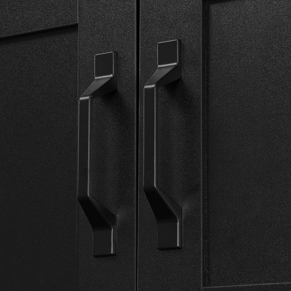 English Elm VIBE Modern 79" Hall Tree with 6 Cabinets, Bench Seating, Adjustable Shelf & 4 Metal Hooks for Entryway Black SJ000148AAB