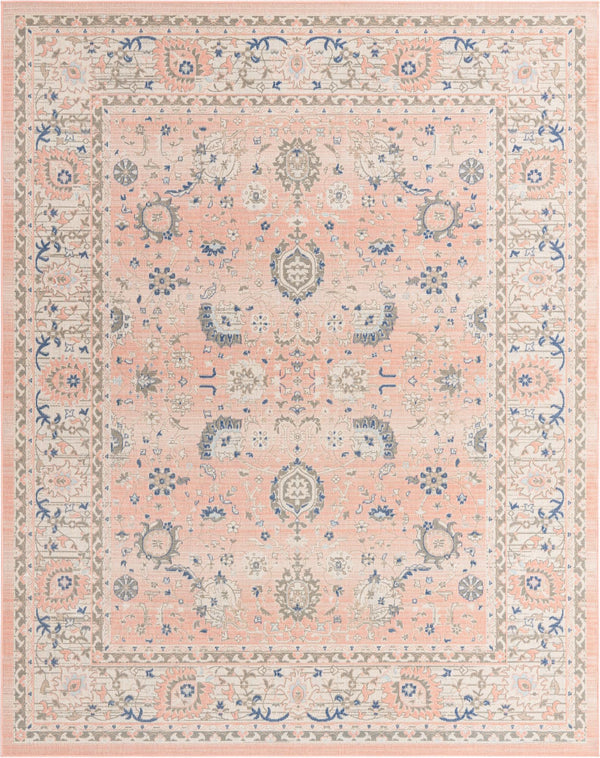 Unique Loom Whitney Bordeaux Machine Made Floral / Botanical Rug Powder Pink, Blue/Ivory/Light Blue/Gray 7' 10" x 10' 0"
