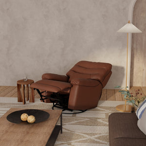 English Elm Global Home Swivel Glider Recliner In Oslo Pecan - Luxurious Comfort With 360° Motion & Leather Finish B339P333952