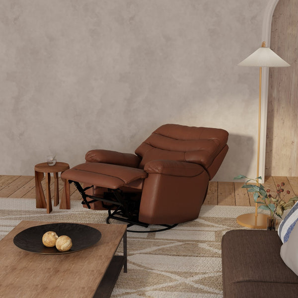 English Elm Global Home Swivel Glider Recliner In Oslo Pecan - Luxurious Comfort With 360° Motion & Leather Finish B339P333952