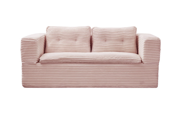 English Elm Multi Functional Sectional Sofa Bed in Baby Pink Plush Corduroy with Independent Chaise, Convertible Sleeper and 3 Pillows, Deep Seat Comfort W3219P387267