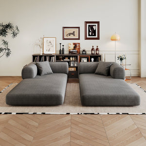 English Elm 78.8" Compression Sofa Convertible Floor Bed with Corduroy Fabric, No-Assembly Modular Futon, Supportive Backrest and Armrests Grey W2824P373437