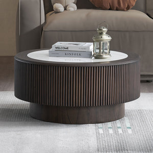 English Elm 35.43 Modern Faux Marble Coffee Table 39in Round MDF Top with Sturdy Pedestal Base for Living Room W2582P312650