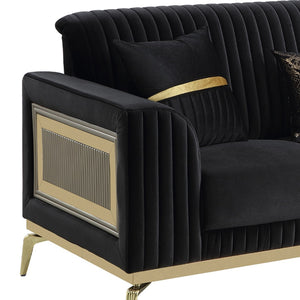 English Elm Antigua Glam Contemporary Sofa with Gold Tone Arms and Plush Foam Seat Cushions Black+Gold B009P417482