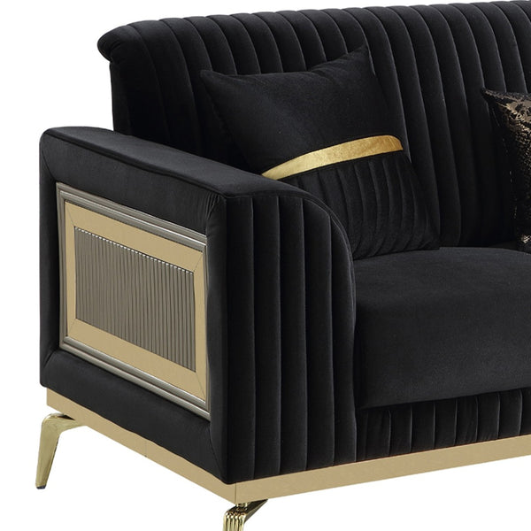 English Elm Antigua Glam Contemporary Sofa with Gold Tone Arms and Plush Foam Seat Cushions Black+Gold B009P417482