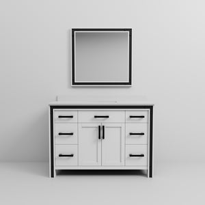 English Elm White Bath Vanity 48x22 with White Quartz Top, Soft-Close Drawers, Mirror Included, Durable Finish B2731S00805