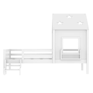 English Elm Full Bunk Bed with Trundle Bookshelf Storage Pine Frame Car Design for Kids Light White W1580S00293