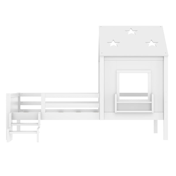 English Elm Full Bunk Bed with Trundle Bookshelf Storage Pine Frame Car Design for Kids Light White W1580S00293