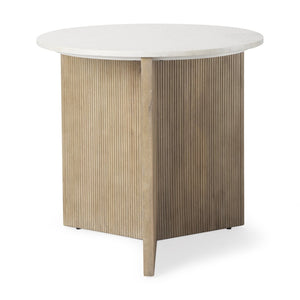 Mercana Enzo Elegant Foyer Accent Table with Round Top and Fluted Wood Base for Timeless Style and Function 69922