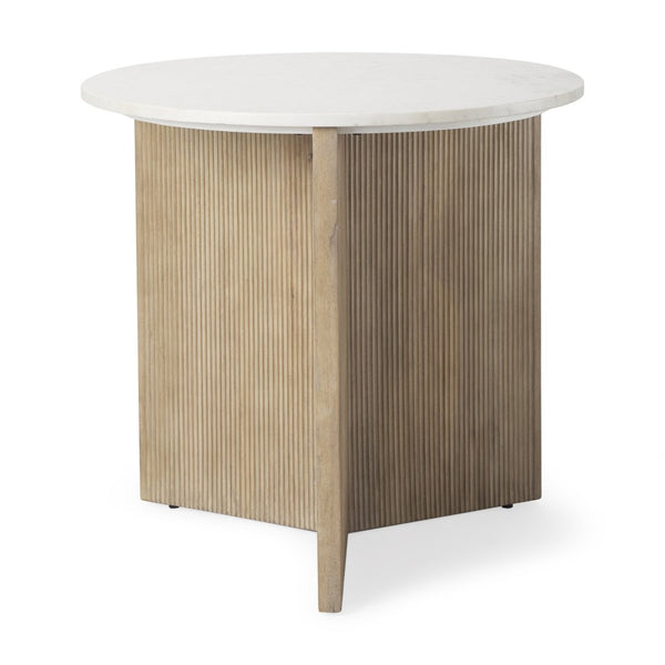 Mercana Enzo Elegant Foyer Accent Table with Round Top and Fluted Wood Base for Timeless Style and Function 69922