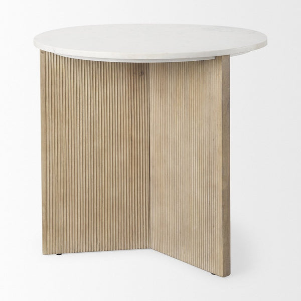 Mercana Enzo Elegant Foyer Accent Table with Round Top and Fluted Wood Base for Timeless Style and Function 69922