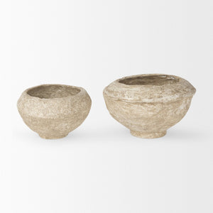 Mercana Sonu Handcrafted Eco-Friendly Paper-Mâché Half-Pot Bowls for Rustic Home Decor and Styling Beige Paper Mache | Set of 2 70217