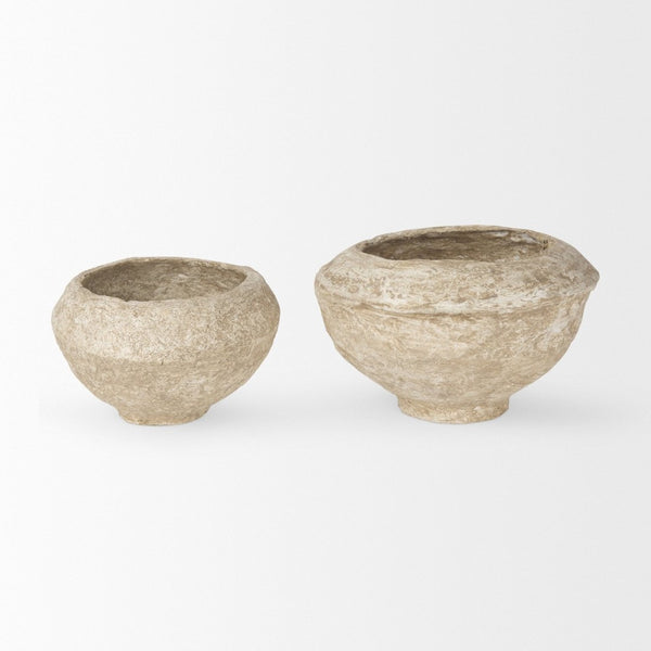 Mercana Sonu Handcrafted Eco-Friendly Paper-Mâché Half-Pot Bowls for Rustic Home Decor and Styling Beige Paper Mache | Set of 2 70217