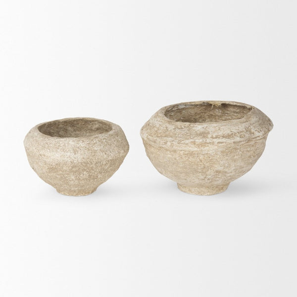 Mercana Sonu Handcrafted Eco-Friendly Paper-Mâché Half-Pot Bowls for Rustic Home Decor and Styling Beige Paper Mache | Set of 2 70217