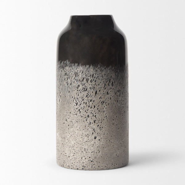 Mercana Emu Contemporary Two-Tone Glass Vase - Artisanal Accent Piece for Floral Arrangements & Decor Black & Gray | Medium 70355