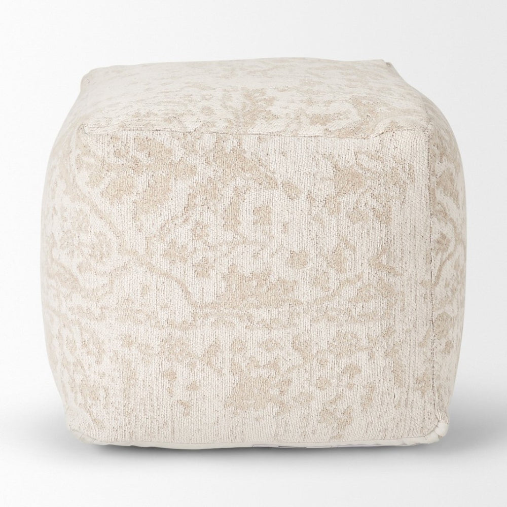 Mercana Khloe Elegant Rectangular Pouf - Soft Chenille Seating with Versatile Design for Any Room Decor Cream | Jacquard | Small 70376