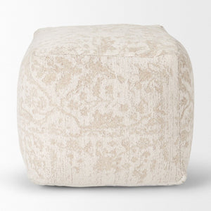 Mercana Khloe Elegant Rectangular Pouf - Soft Chenille Seating with Versatile Design for Any Room Decor Cream | Jacquard | Small 70376