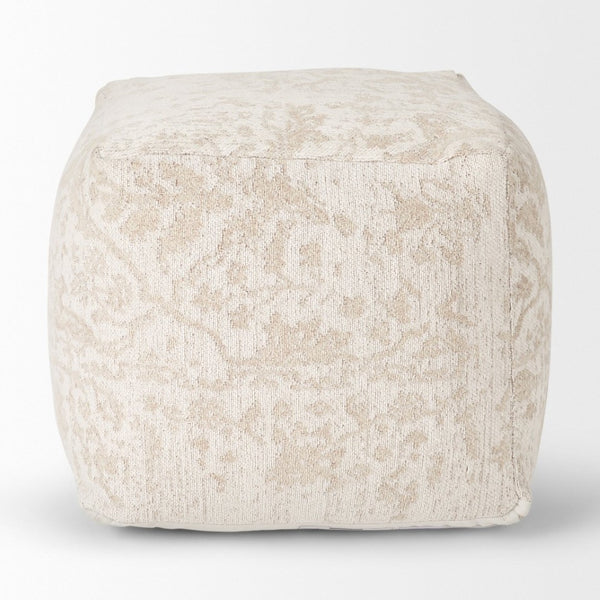 Mercana Khloe Elegant Rectangular Pouf - Soft Chenille Seating with Versatile Design for Any Room Decor Cream | Jacquard | Small 70376