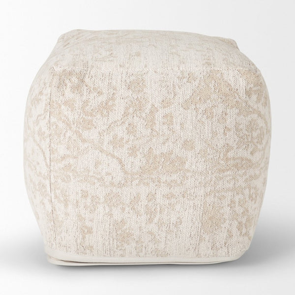 Mercana Khloe Elegant Rectangular Pouf - Soft Chenille Seating with Versatile Design for Any Room Decor Cream | Jacquard | Small 70376