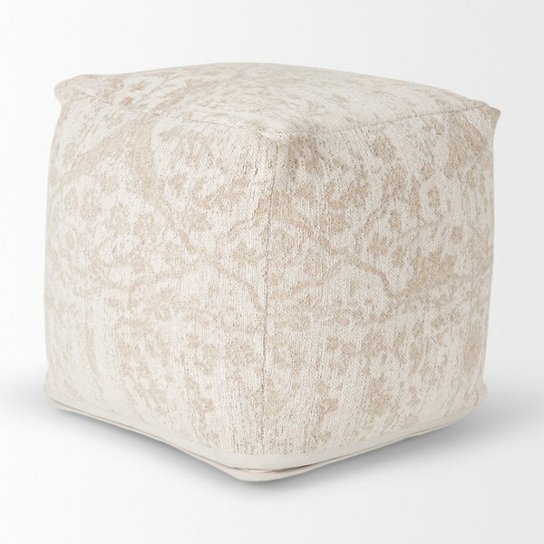 Mercana Khloe Elegant Rectangular Pouf - Soft Chenille Seating with Versatile Design for Any Room Decor Cream | Jacquard | Small 70376