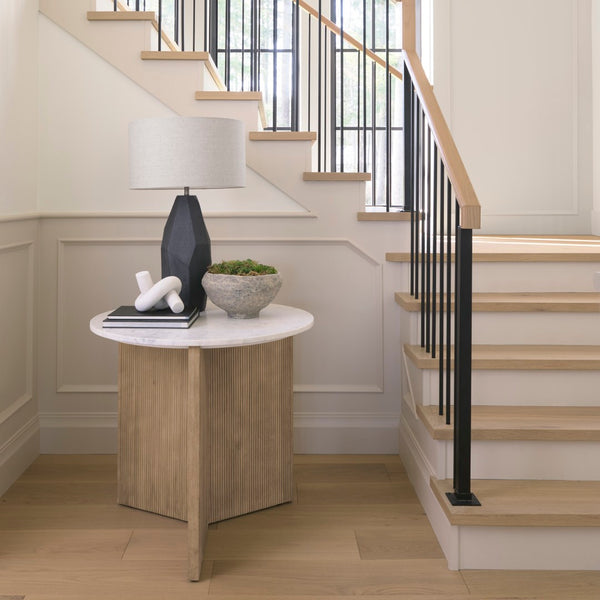 Mercana Enzo Elegant Foyer Accent Table with Round Top and Fluted Wood Base for Timeless Style and Function 69922