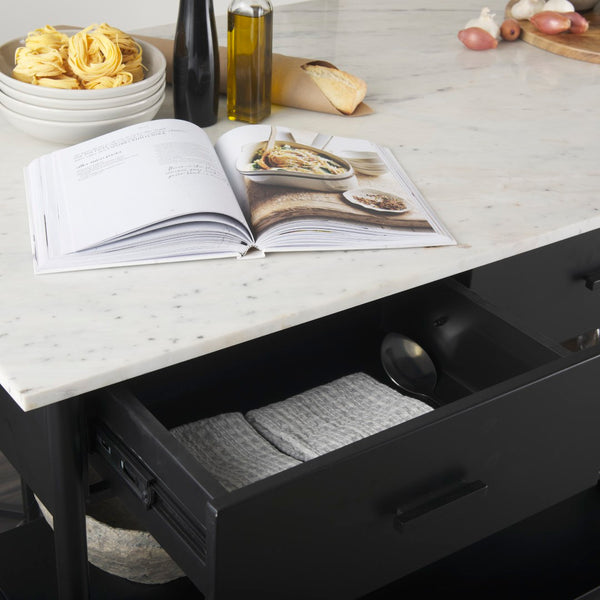 Mercana Amika Modern Kitchen Island with Industrial Base, Spacious Storage, and Elegant Marble Top Design 69936-AB