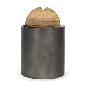 Mercana Eclipse Modern Industrial Drum Base Side Table with Durable Wood Top for Versatile Home Decor 70239